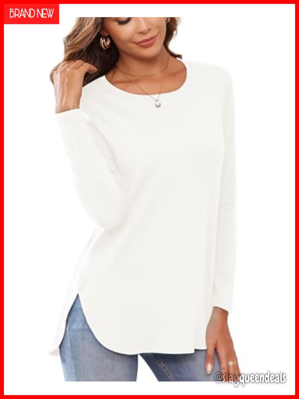 Women's Long Sleeve Loose Tunic Top with Side Split Pullover